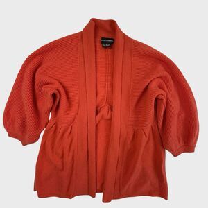 Sutton Cashmere Balloon Sleeve Cardigan Sweater Women XS Orange Melon Pleated